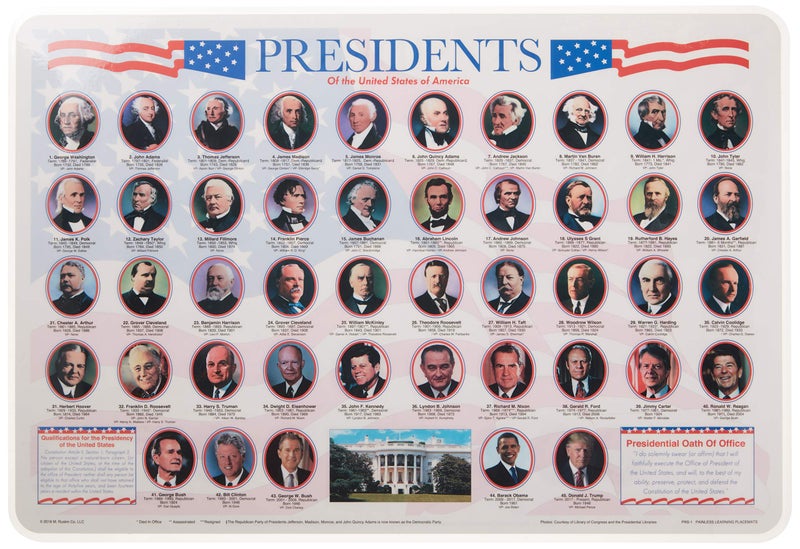 Painless Learning Presidents Placemat Black 23 x 19 x 10 inches - Image 1
